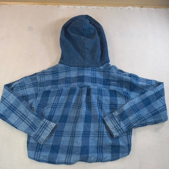 American Eagle Hooded Plaid Flannel Shirt SP Blue Button Up Hoodie Top - Picture 2 of 16